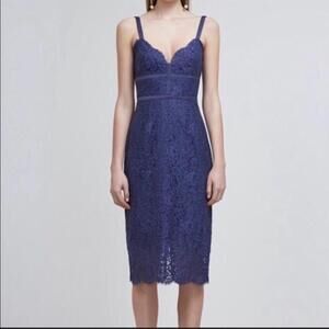 KEEPSAKE THE LABEL - Navy Blue Lace Midi Dress Scalloped Hem - Size XS